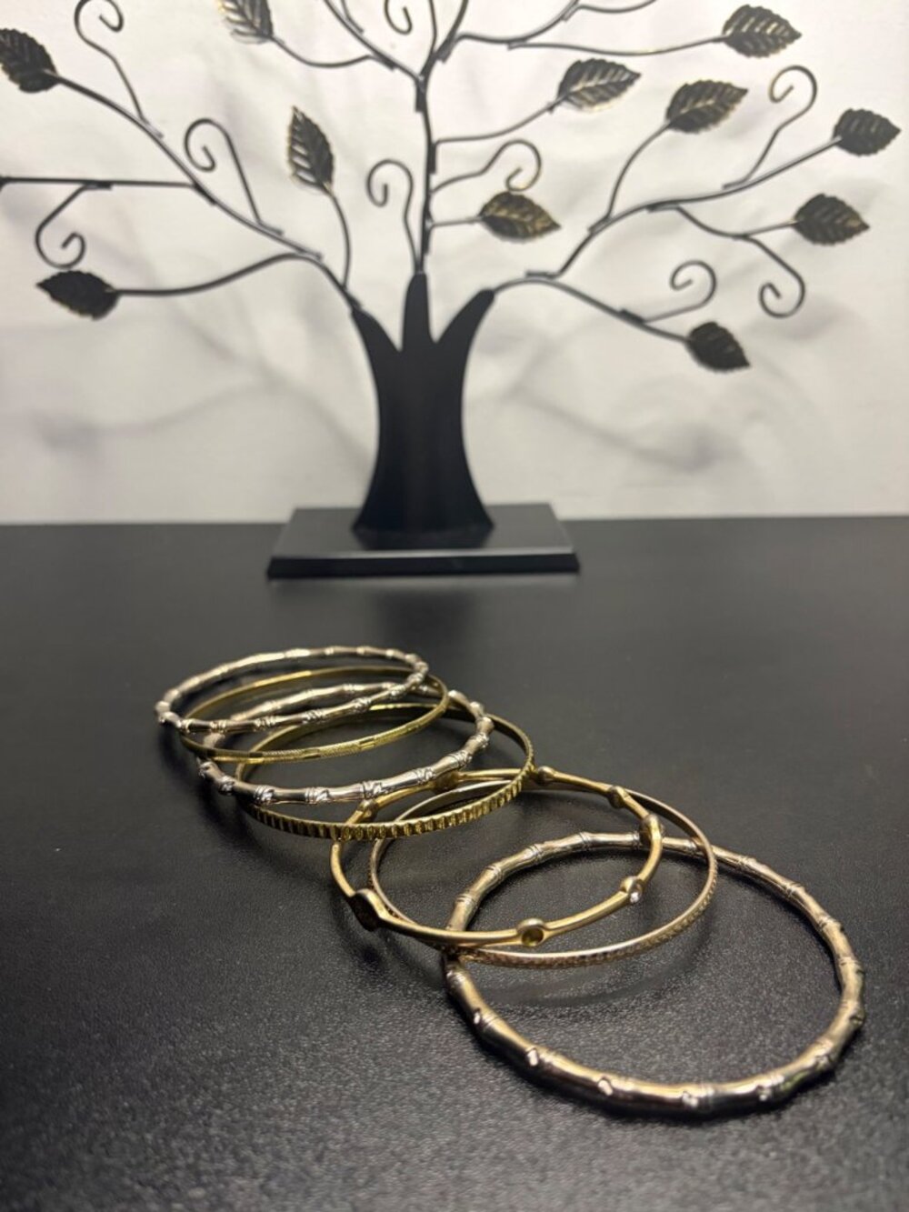 Lia Sophia 7pc Stacking Bangle Bracelet Set Mixed Metal Bamboo